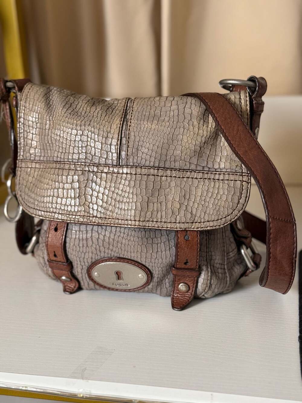 Fossil Maddox Croc-Embossed Leather Crossbody Bag